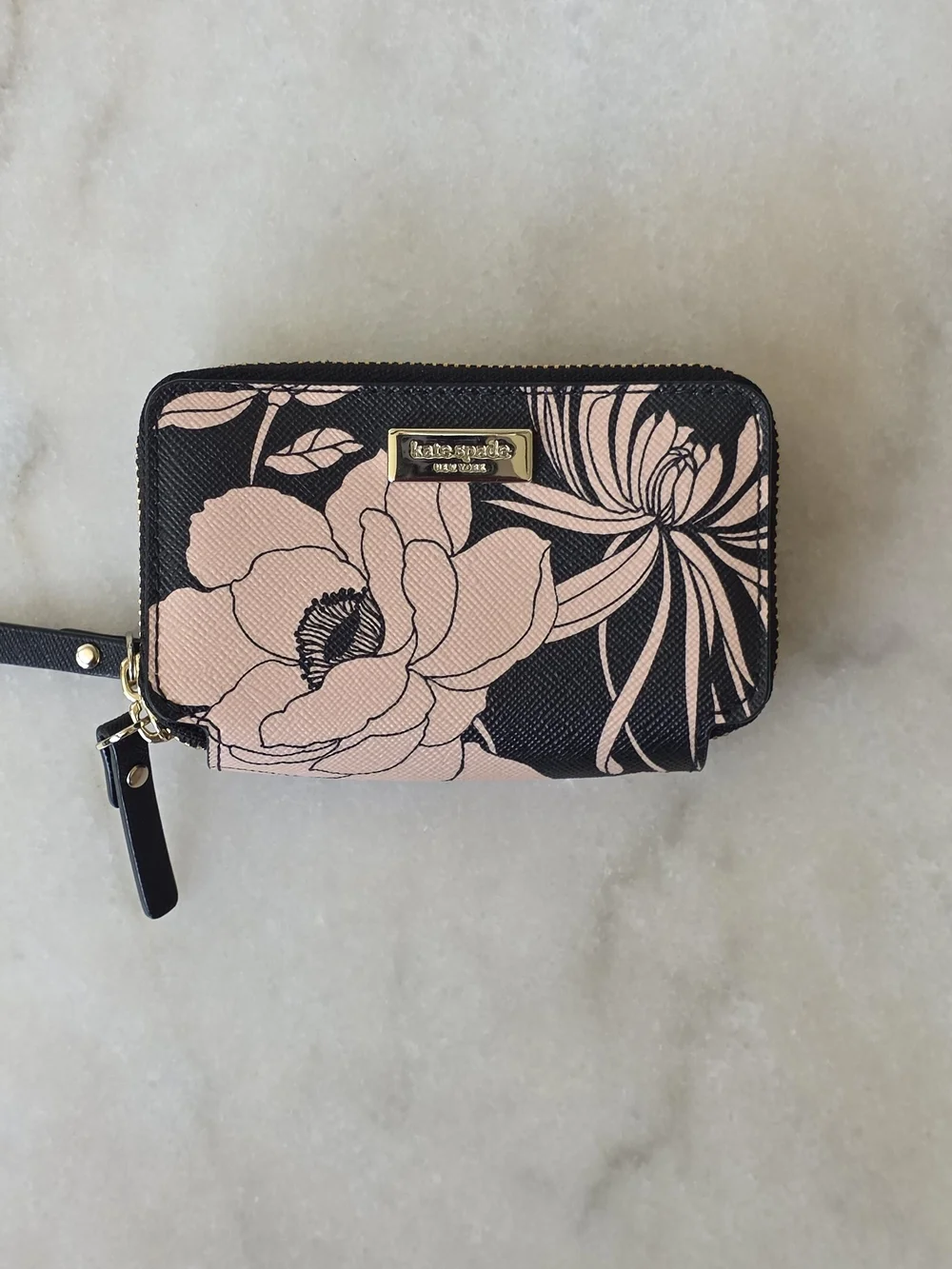 Kate Spade New York Laurel Way Gardenia Rosie Double Zip Case Wallet Black Pink